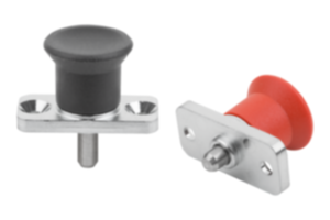 Indexing plunger mini, die-cast zinc  with plastic mushroom grip and mounting flange