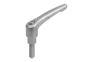 Adjustable handles, die-cast zinc with external thread and long collar, threaded pin stainless steel