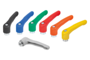 Adjustable handles, plastic,  with internal thread, threaded insert blue passivated steel