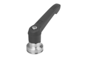 Adjustable handles, plastic with internal thread and clamping force intensifier, threaded insert stainless steel