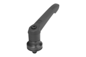 Adjustable handles, plastic with external thread and clamping force intensifier, threaded insert black oxidized steel