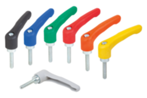 Adjustable handles, plastic,  with external thread, threaded insert blue passivated steel