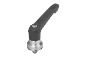 Adjustable handles, plastic with external thread and clamping force intensifier, threaded insert stainless steel