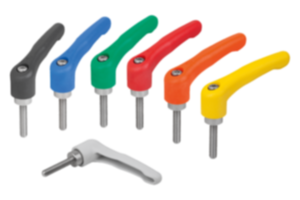 Adjustable handles, plastic with external thread, threaded insert stainless steel