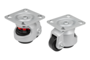 Elevating casters with integrated locking foot for aluminum profiles