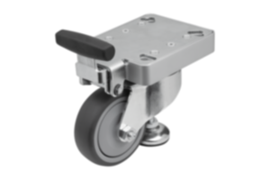 Elevating casters with integrated machine foot for aluminum profiles