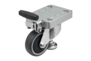 Elevating casters with integrated machine foot, antistatic for aluminum profiles